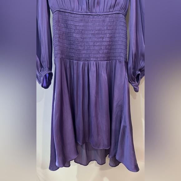 Maje Reloua Purple Satin Smock-Waisted Long Sleeve Dress FR 34 (US XS or 0) - Picture 10 of 13